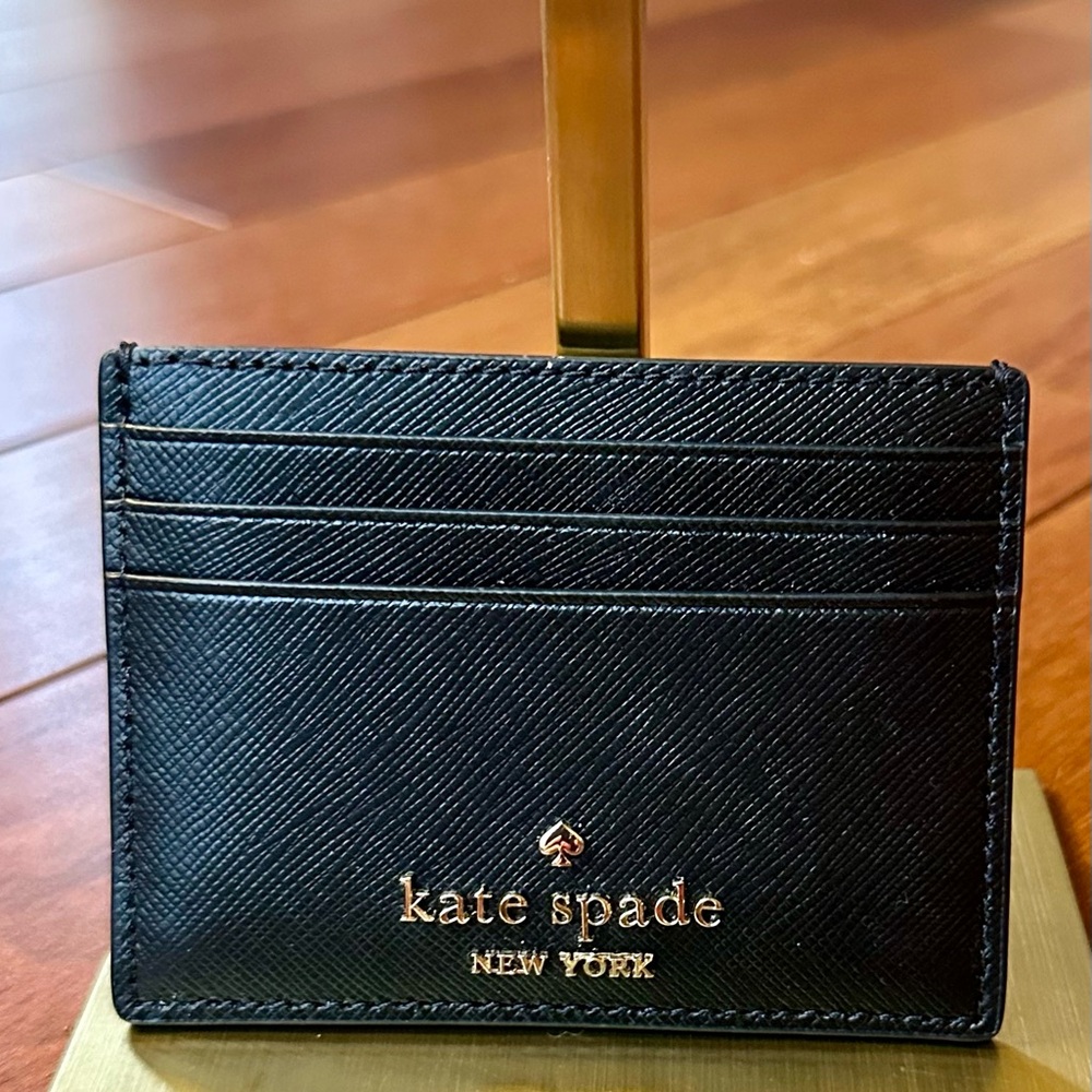 Kate Spade Schuyler Black Saffiano PVC Card Holder with Gold Logo NWT - Picture 3 of 4